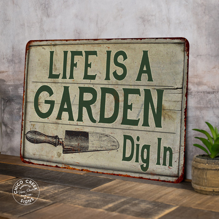 Garden Dig In Vintage Look Garden Chic Metal Sign