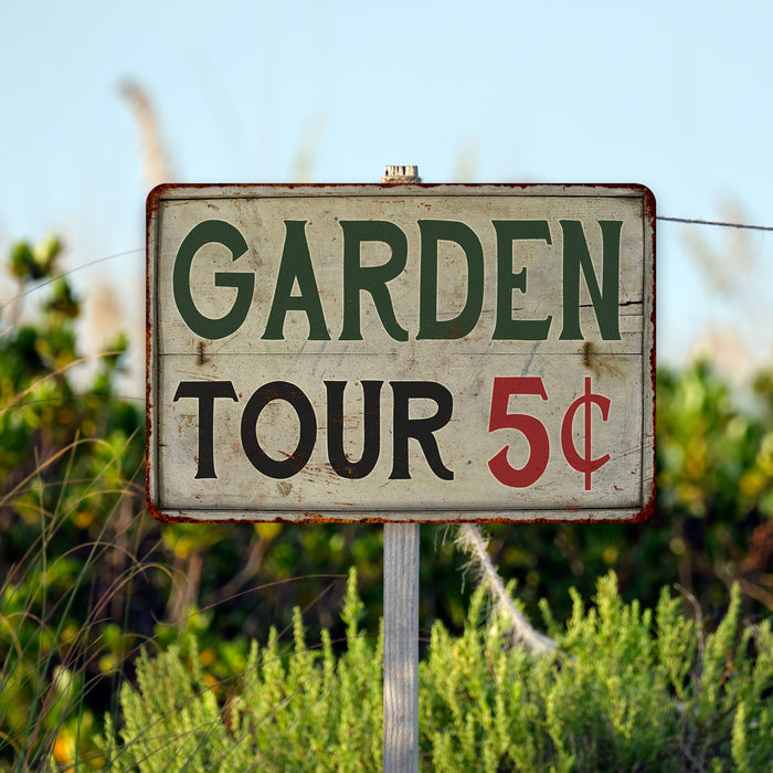 Garden Tours 5 Cents Vintage Look Garden Chic Metal Sign