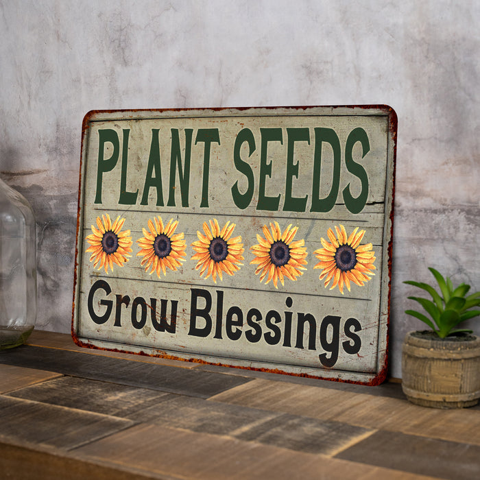 Plant Seeds Grow Blessings Vintage Look Garden Chic Metal Sign 108120020039