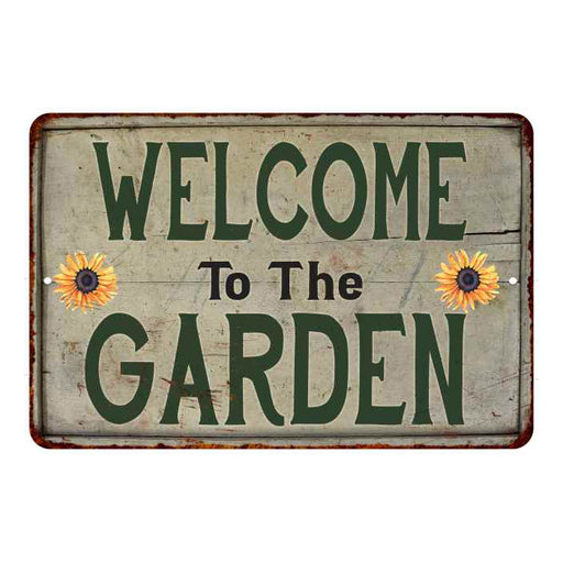 Welcome to the Garden Vintage Look Garden Chic 8x22 Metal Sign 108120020041
