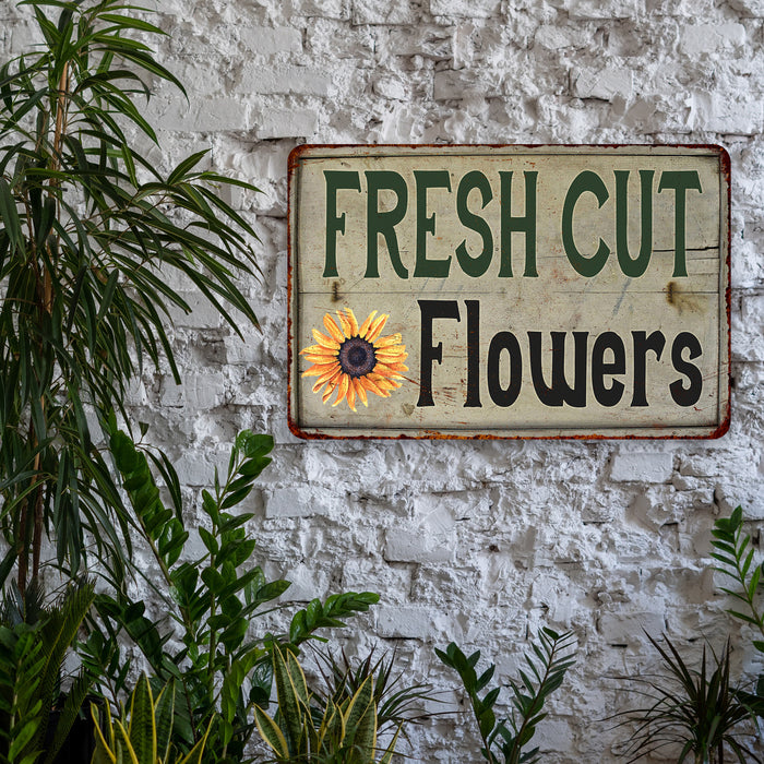 Cut Flowers Vintage Look Garden Chic Metal Sign