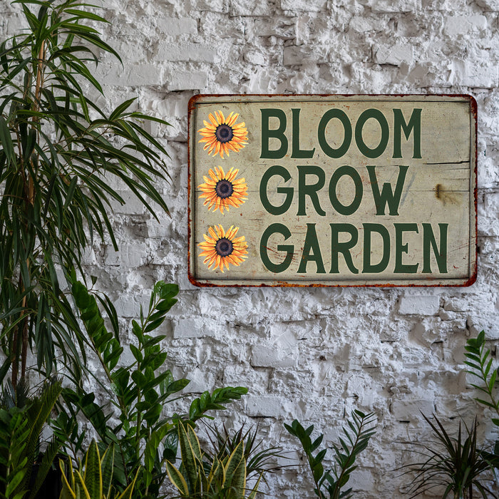 Bloom Grow Garden Vintage Look Garden Chic Metal Sign