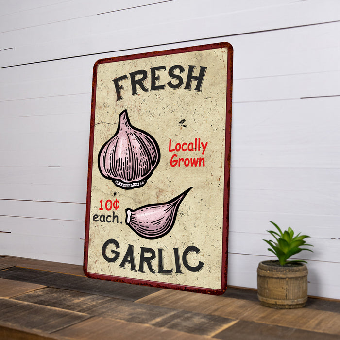 Fresh Garlic Kitchen Vintage Look Chic Metal Sign