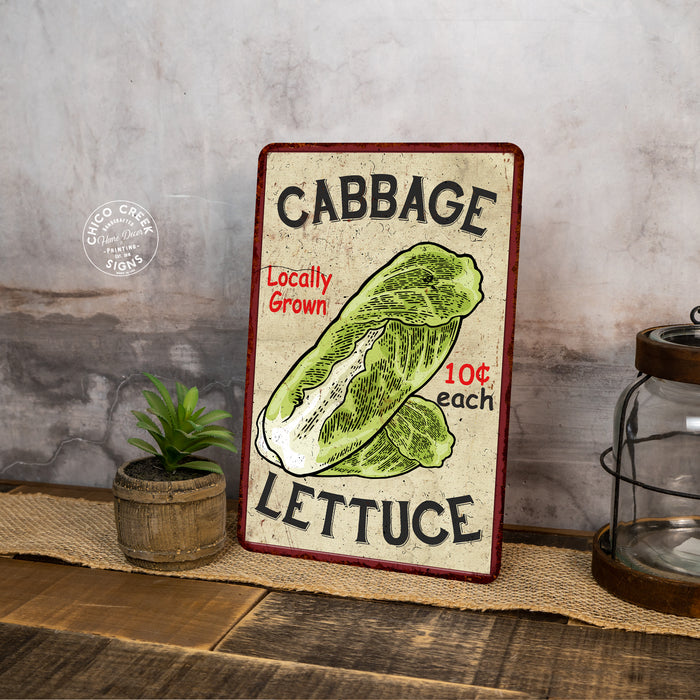 Cabbage Lettuce Kitchen Vintage Look Chic Metal Sign