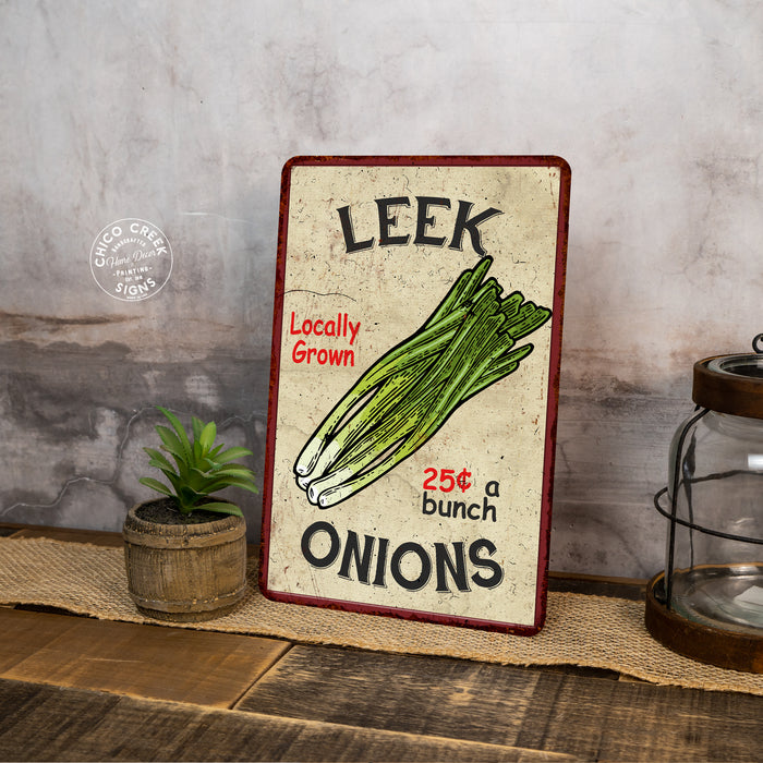 Leek Onions Kitchen Vintage Look Chic Metal Sign