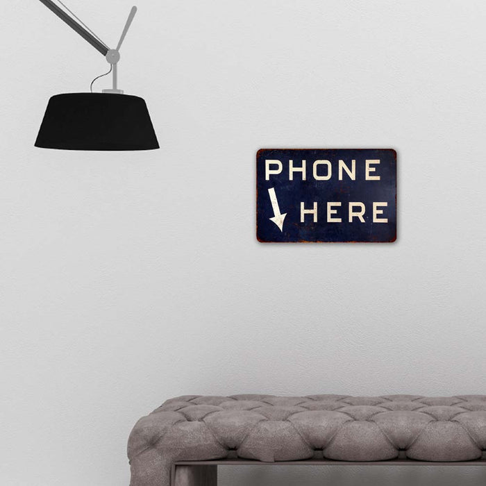 Phone Here Vintage Look Chic Distressed Metal Sign 108120020109