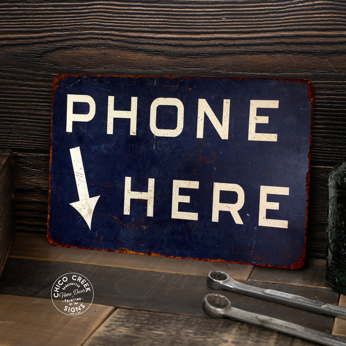 Phone Here Vintage Look Chic Distressed Metal Sign 108120020109