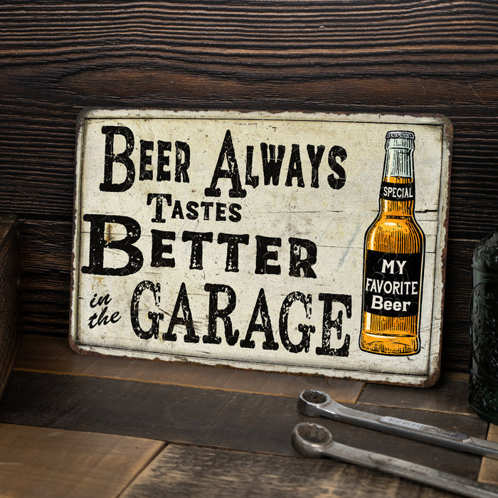 Beer Better In The Garage Vintage Look Chic Distressed