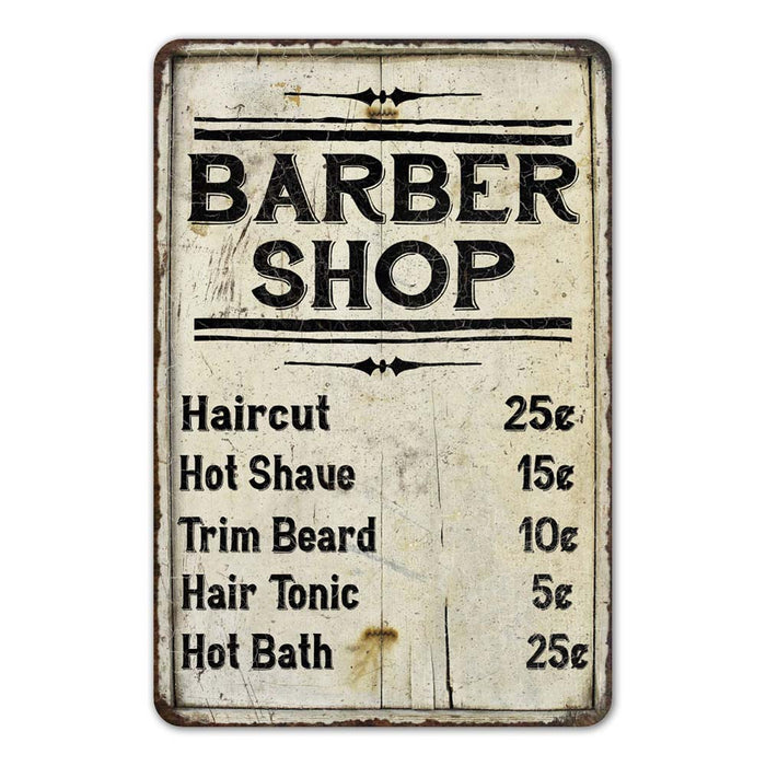 Barber Shop Price List Farmhouse Style Metal Sign