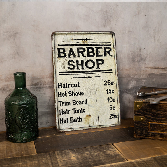 Barber Shop Price List Farmhouse Style Metal Sign