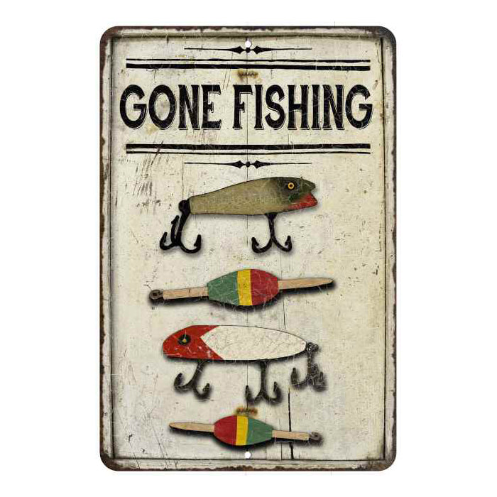 Gone Fishing Lures Vintage Look Chic Distressed 8x12108120020248