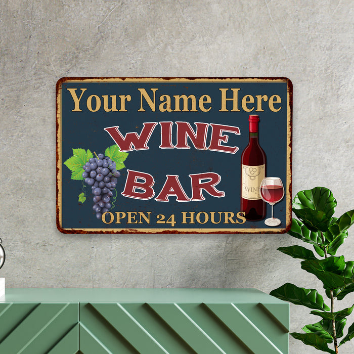 Personalized Green Wine Bar Wall Decor Kitchen Gift Sign Metal 108120043001