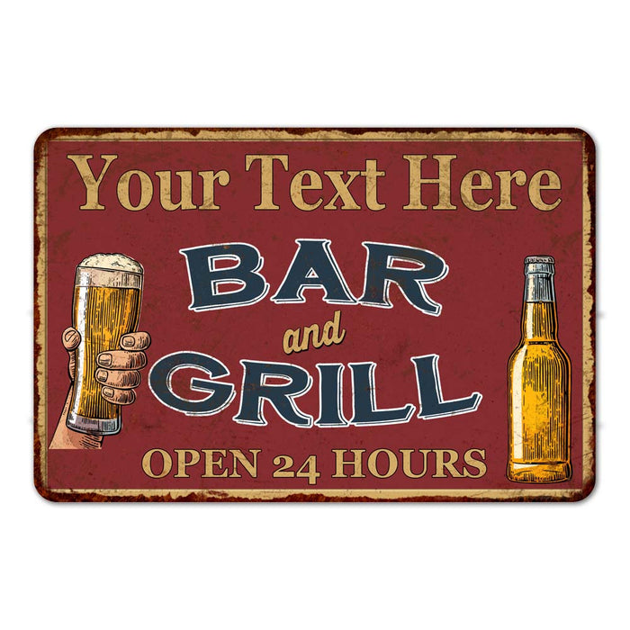 Personalized Red Bar and Grill Rustic Sign Decor Wall 108120045001