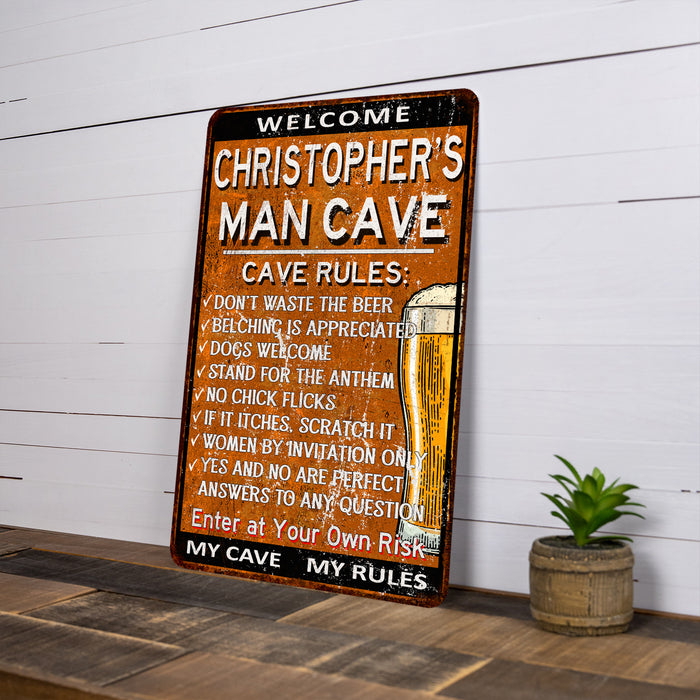 Personalized Man Cave Rules Rusty Sign Garage Decor Gift 108120051001
