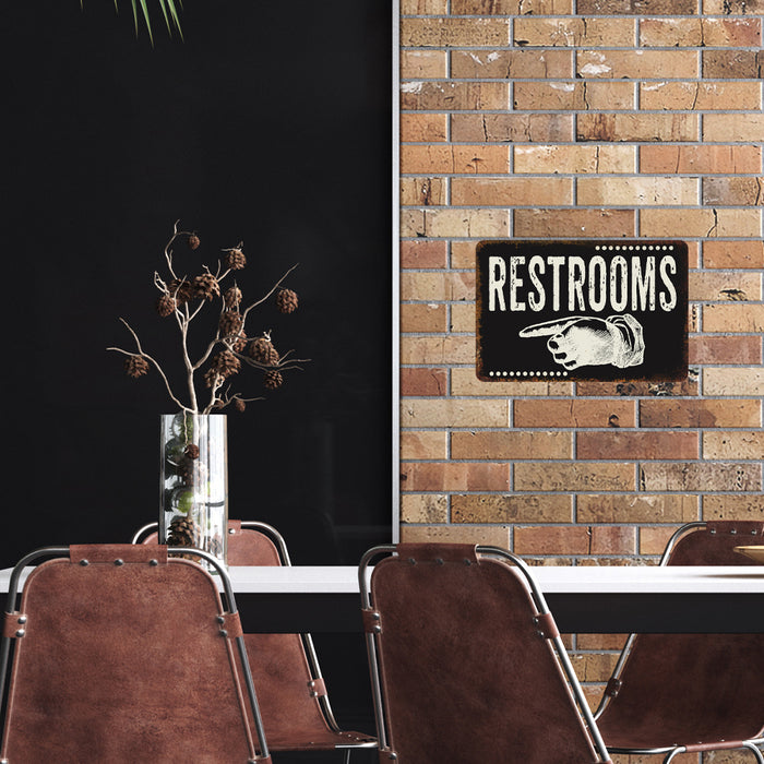 Restrooms Left Dark Metal Sign 108120061065