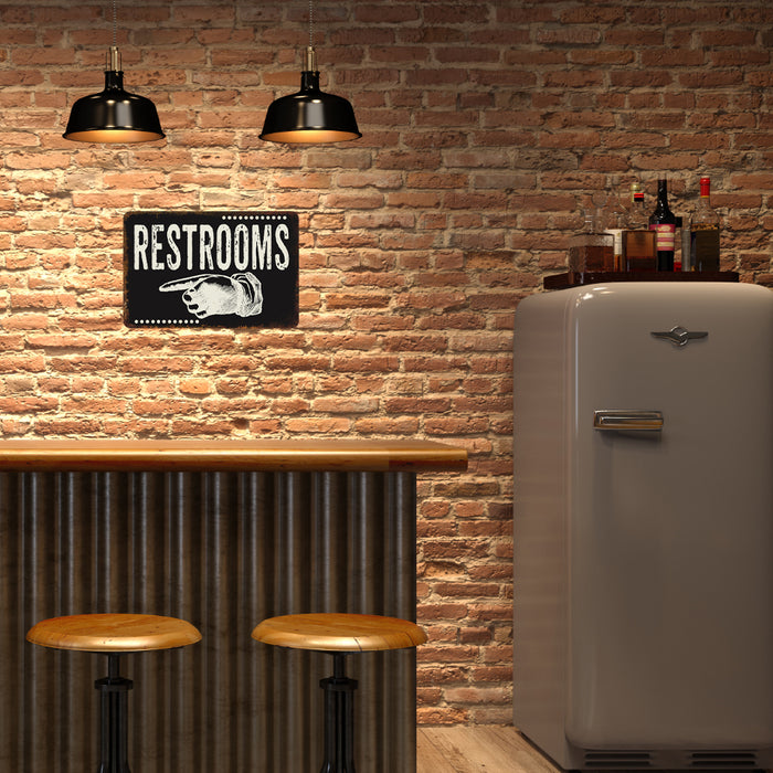 Restrooms Left Dark Metal Sign 108120061065