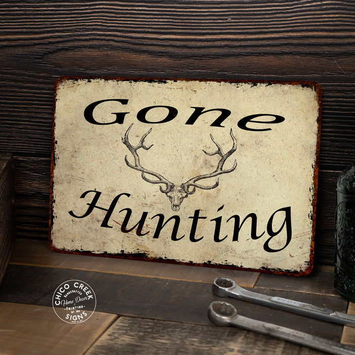 Gone Hunting Man Cave Fishing Hunting Metal Sign