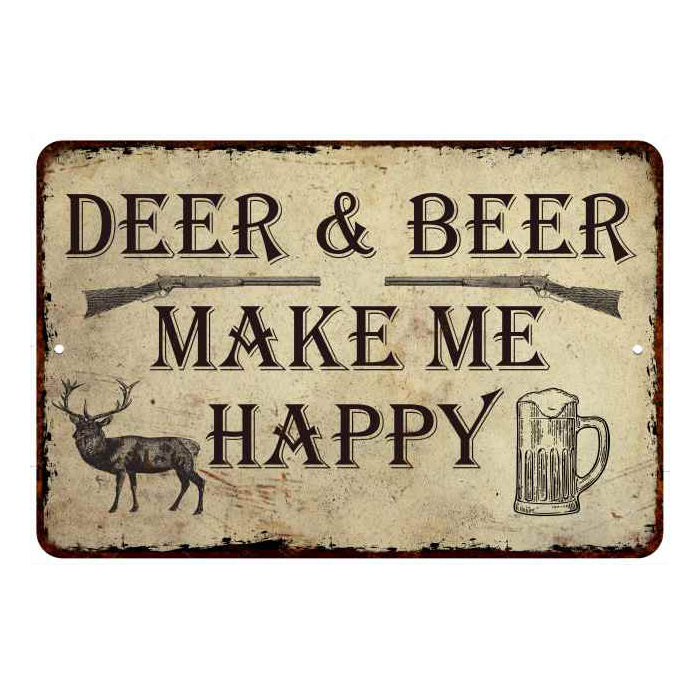 Deer & Beer Make Me Happy Man Cave Fishing 8x12 Metal Sign 108120063007