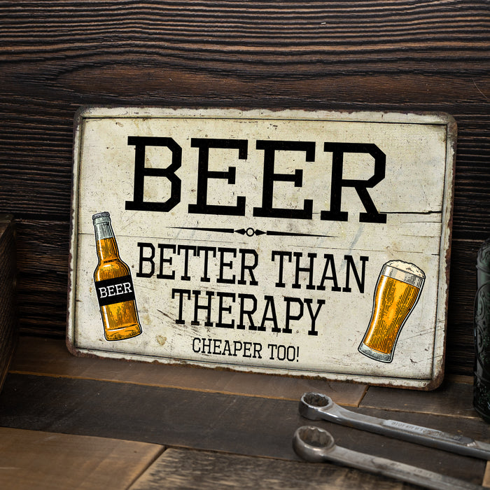 Beer, Better than Therapy Bar Pub Funny Gift 8x12 Metal Sign