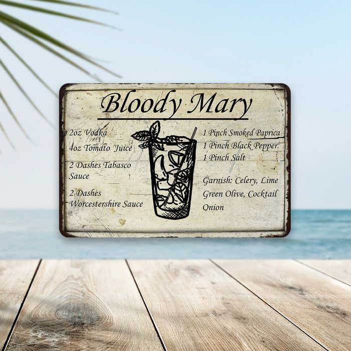 Bloody Mary Ingredients Bar Pub Alcohol Gift 8x12 Metal Sign