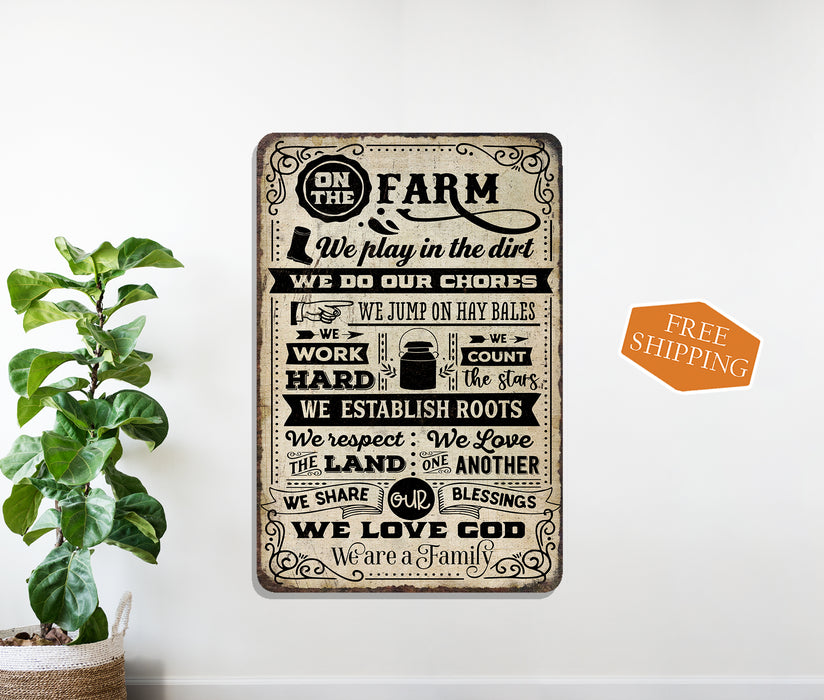 Farm Family Sign Tan Work Hard We Love God Count the Stars Home Decor Gift