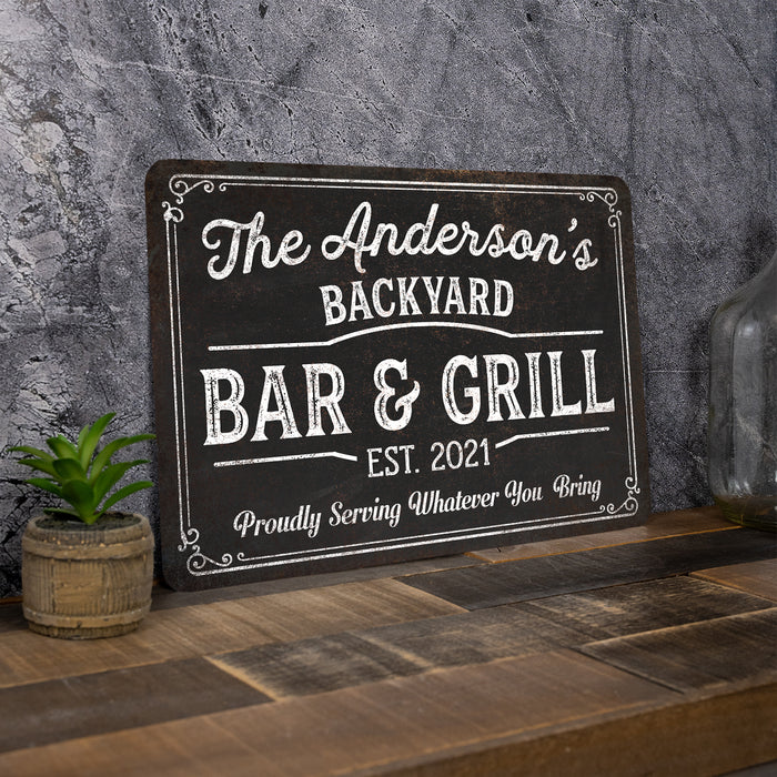 Personalized Backyard Bar and Grill Metal Sign Patio Decor 108120072001