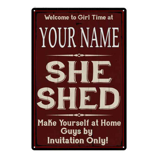 YOUR NAME She Shed Red Sign Personalized Lady Cave 8x12 Metal Sign 108120088001
