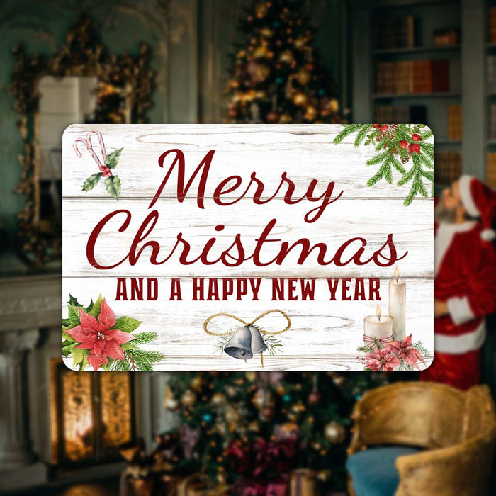 Merry Christmas And A Happy New Year Holiday Theme Christmas Winter Metal Sign 108120097004