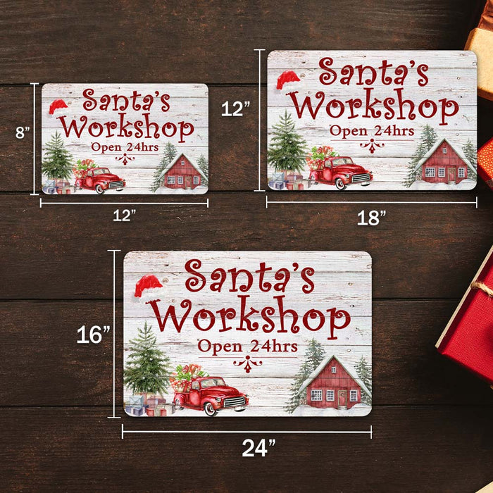 Santa's Workshop Open 24hrs Holiday Theme Christmas Winter Metal Sign 108120097005