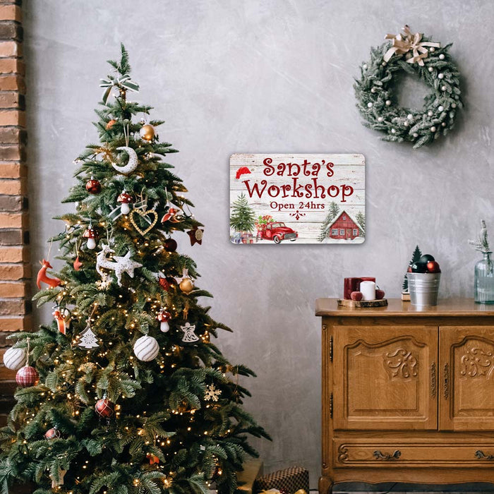 Santa's Workshop Open 24hrs Holiday Theme Christmas Winter Metal Sign 108120097005