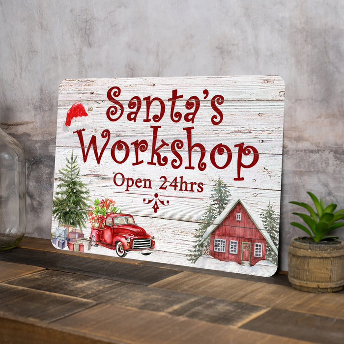 Santa's Workshop Open 24hrs Holiday Theme Christmas Winter Metal Sign 108120097005
