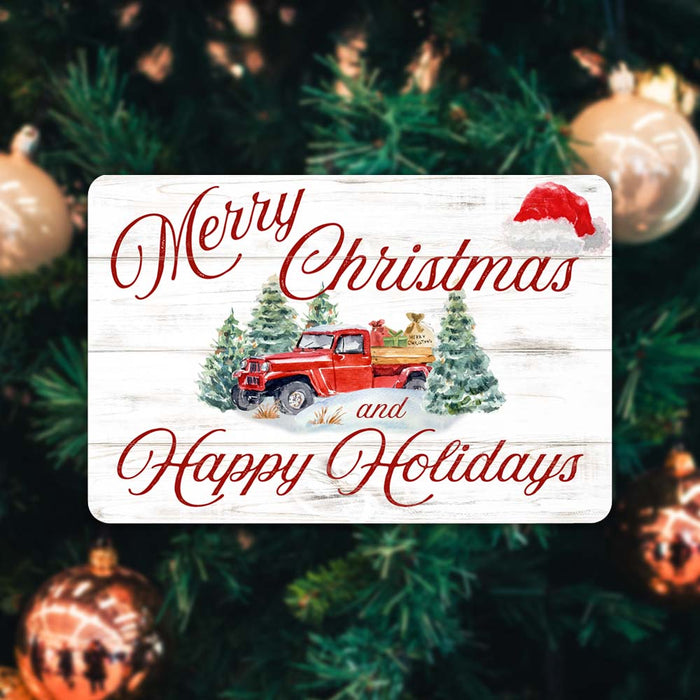 Merry Christmas And Happy Holidays Vintage Holiday Theme Christmas Winter Metal Sign 108120097011