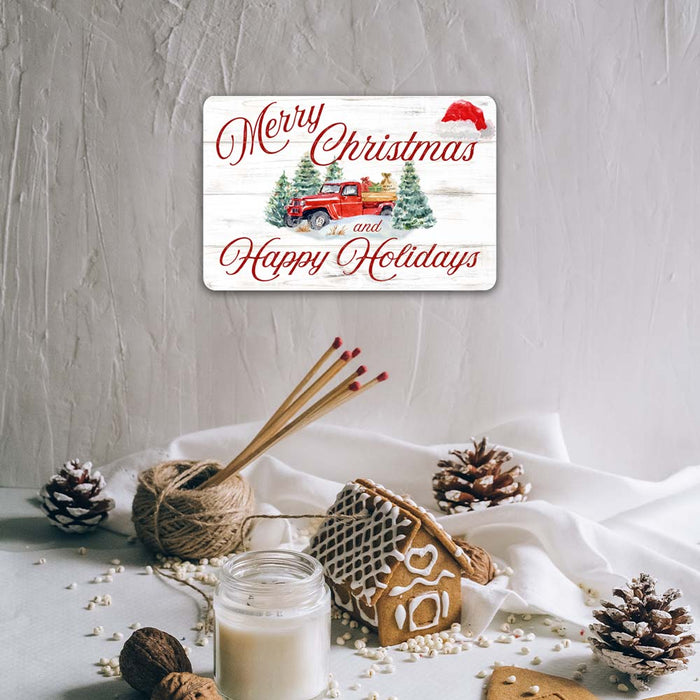 Merry Christmas And Happy Holidays Vintage Holiday Theme Christmas Winter Metal Sign 108120097011