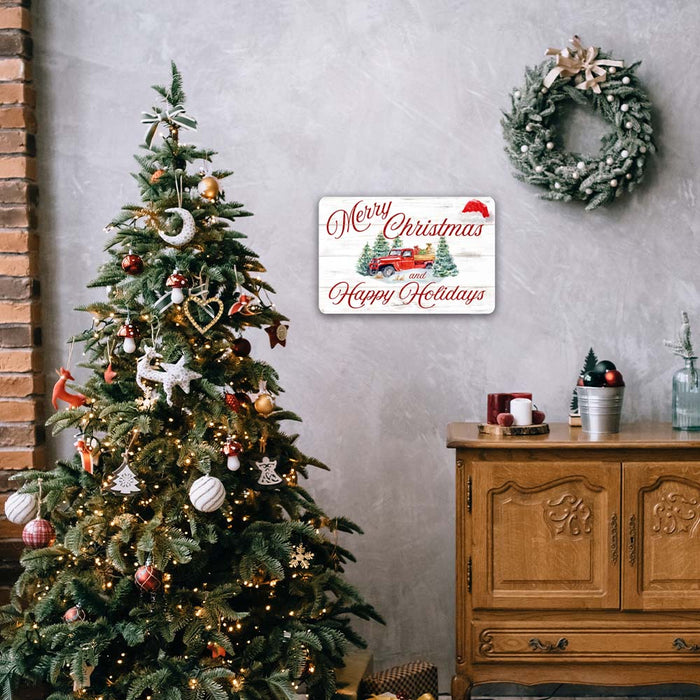 Merry Christmas And Happy Holidays Vintage Holiday Theme Christmas Winter Metal Sign 108120097011