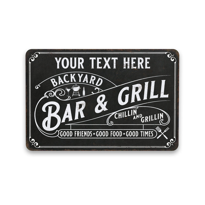 Personalized Backyard Bar and Grill Sign Patio Metal Home Decor Gift Chillin 108120114001