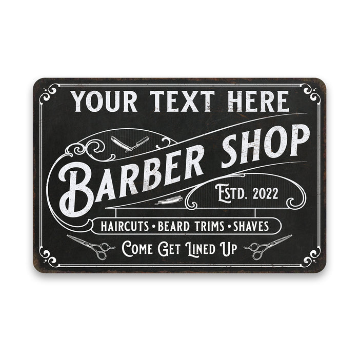 Personalized Barber Shop Sign, Haircut Beard Trim Shave Metal Home Store Decor Gift 108120115001