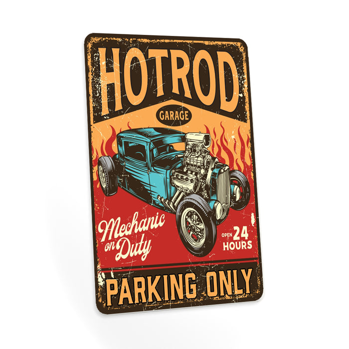 Hot Rod Parking Only Sign Garage Man Cave Decor Metal Parking Sign