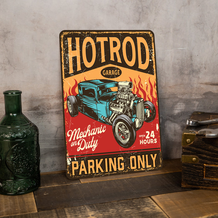 Hot Rod Parking Only Sign Garage Man Cave Decor Metal Parking Sign