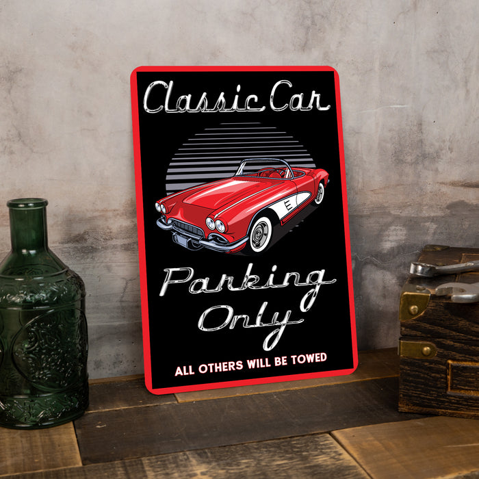 Classic Car Parking Only Sign Garage Decor Metal Parking Sign