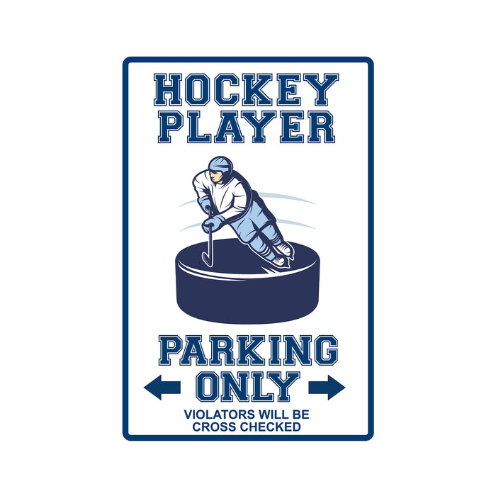 Hockey Player Parking Only Sign Ice Sport Decor Metal Parking