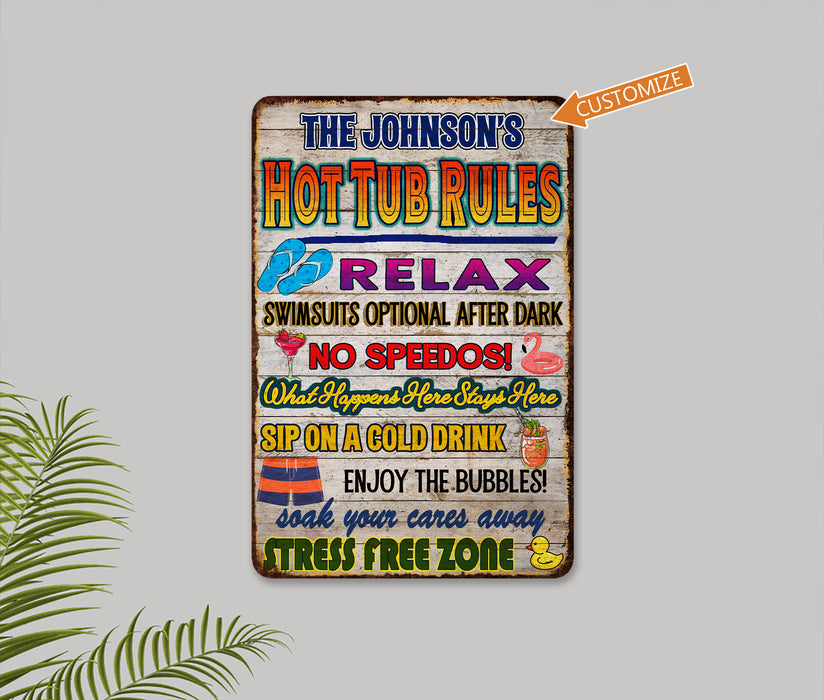 Personalized Hot Tub Rules Sign Patio Decor Backyard Summer Sauna Pool Bar BBQ 108122002007