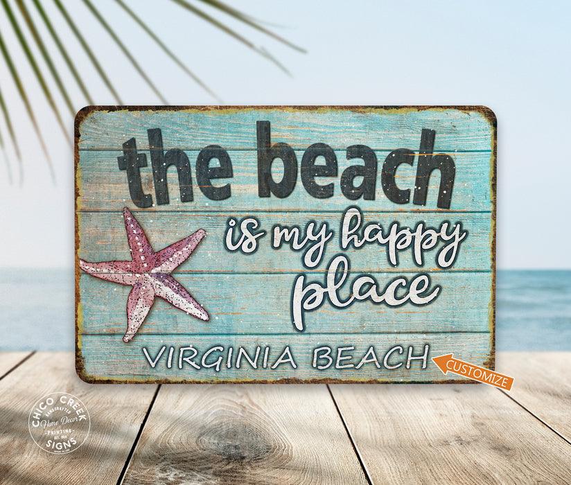 Personalized The Beach Is My Happy Place Sign 108122002014