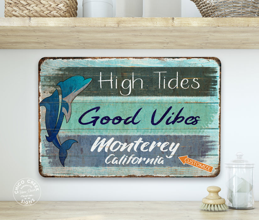 Personalized High Tides Good Vibes Beach Sign 108122002020