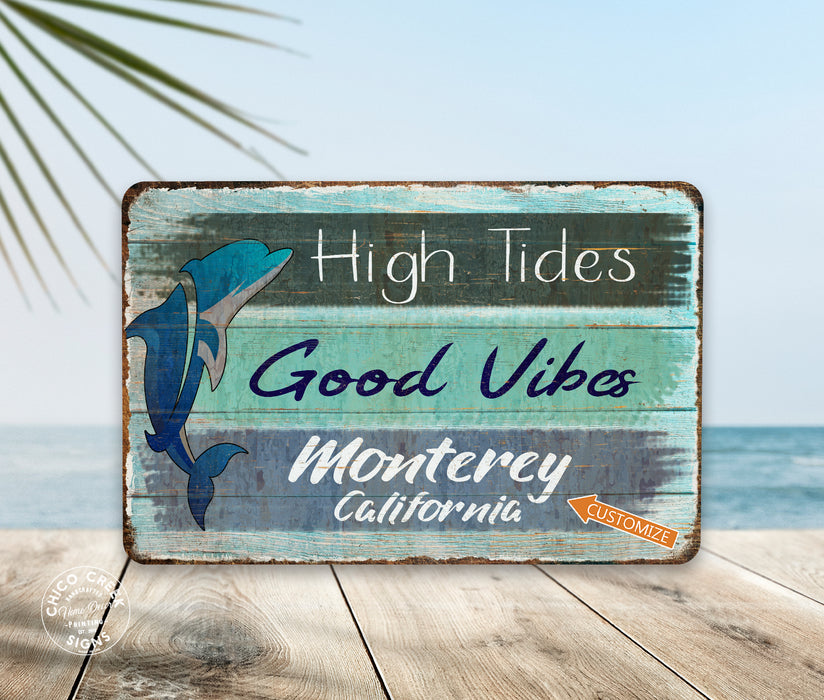 Personalized High Tides Good Vibes Beach Sign 108122002020