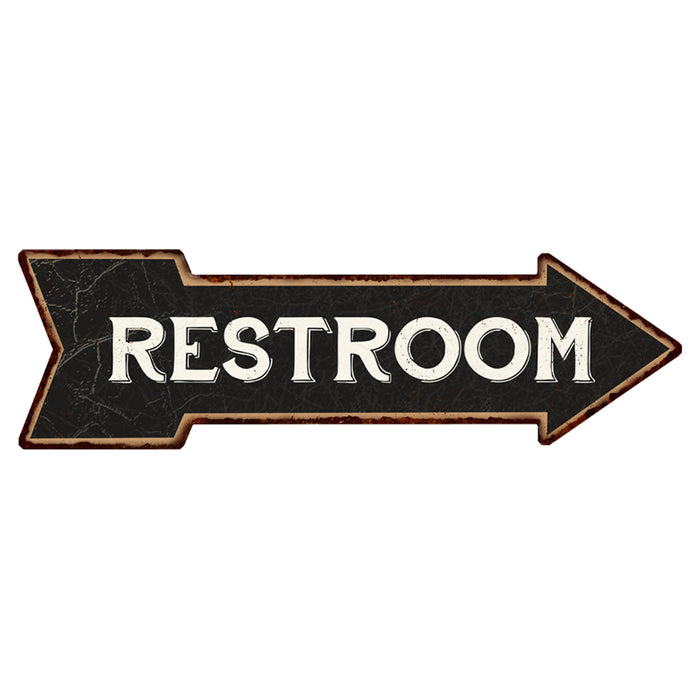Restroom Black Rt Arrow Vintage Looking Metal Sign 5x17 205170003003