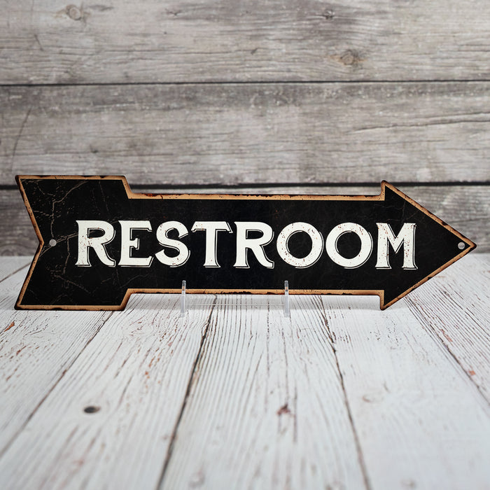 Restroom Black Rt Arrow Vintage Looking Metal Sign 5x17 205170003003