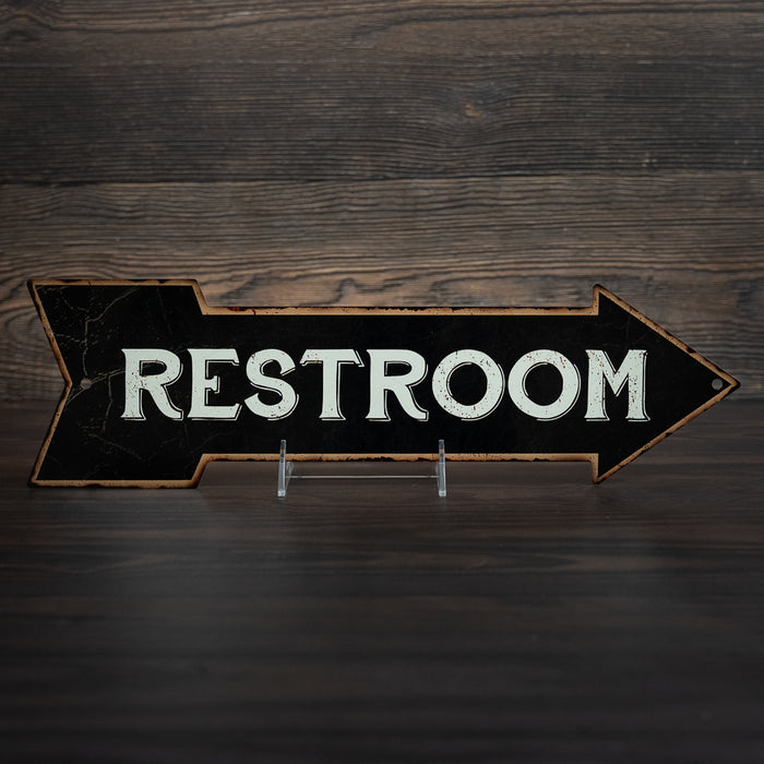 Restroom Black Rt Arrow Vintage Looking Metal Sign 5x17 205170003003