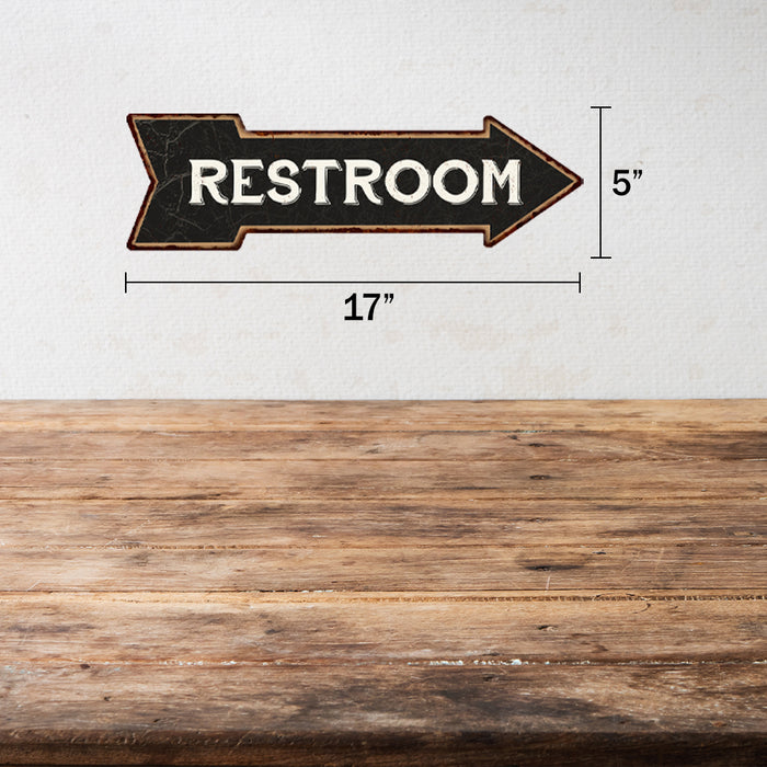 Restroom Black Rt Arrow Vintage Looking Metal Sign 5x17 205170003003