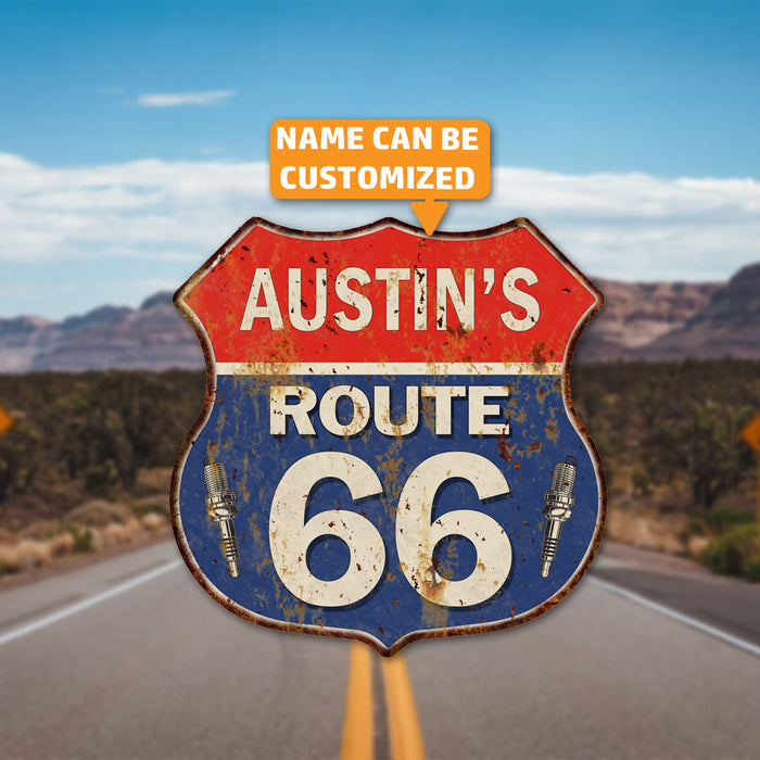 Personalized Route 66 Shield Metal Sign Man Cave Blue 211110002001