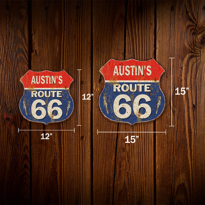 Personalized Route 66 Shield Metal Sign Man Cave Blue 211110002001